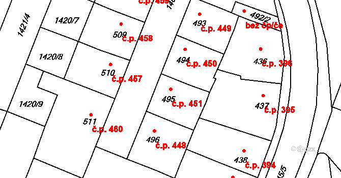 Kateřinky 451, Opava na parcele st. 495 v KÚ Kateřinky u Opavy, Katastrální mapa
