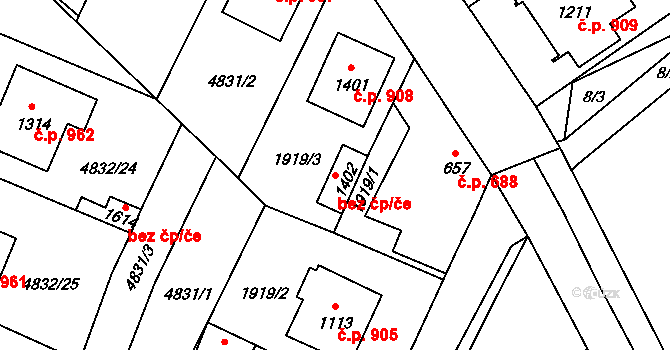 Hrušovany nad Jevišovkou 47464305 na parcele st. 1402 v KÚ Hrušovany nad Jevišovkou, Katastrální mapa