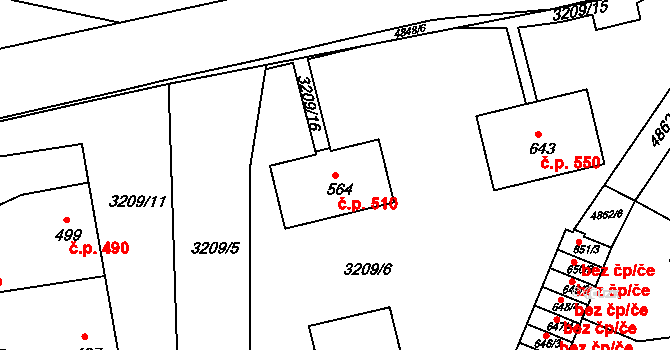 Boršice 510 na parcele st. 564 v KÚ Boršice u Buchlovic, Katastrální mapa