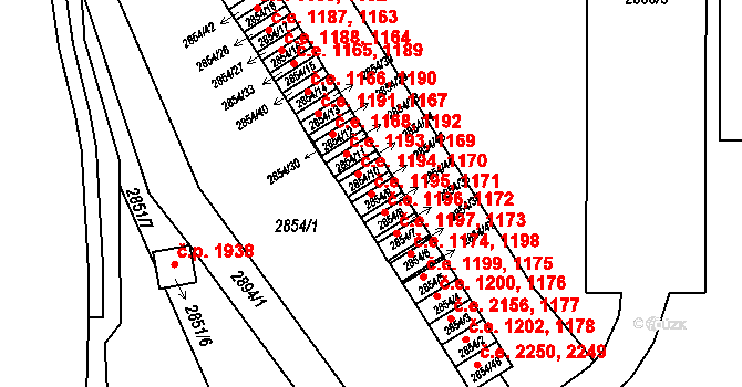 Český Těšín 1171,1195 na parcele st. 2854/9 v KÚ Český Těšín, Katastrální mapa