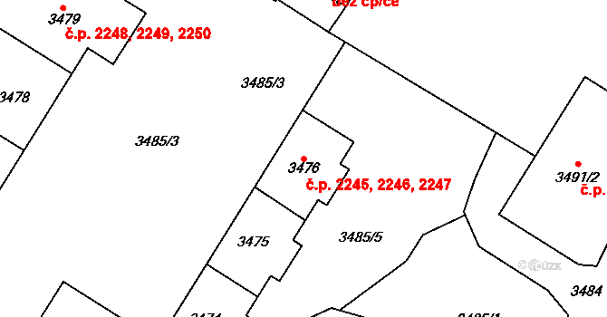 Most 2245,2246,2247 na parcele st. 3474 v KÚ Most II, Katastrální mapa