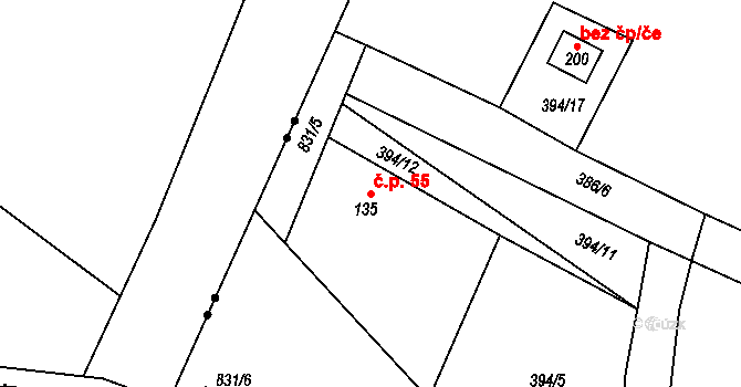 Ochoz 55, Nasavrky na parcele st. 135 v KÚ Ochoz u Nasavrk, Katastrální mapa