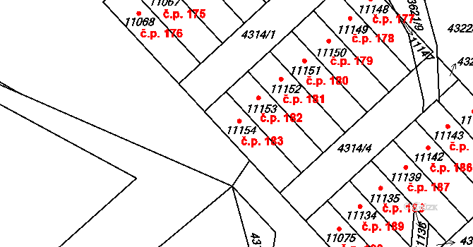 Cihelna 183, Pardubice na parcele st. 11154 v KÚ Pardubice, Katastrální mapa