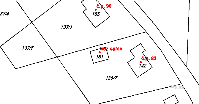 Lažany 53811305 na parcele st. 151 v KÚ Lažany u Sychrova, Katastrální mapa