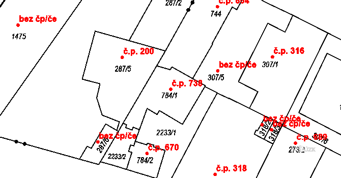 Mariánské Lázně 738 na parcele st. 784/1 v KÚ Mariánské Lázně, Katastrální mapa