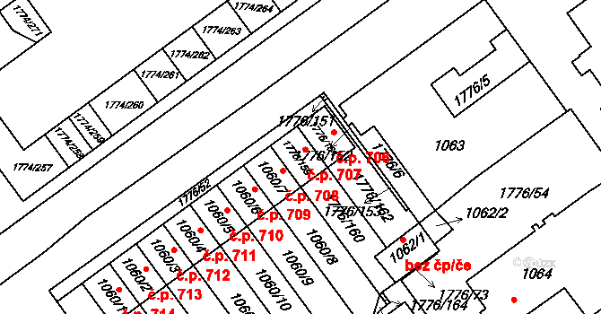 Mladá 707, Milovice na parcele st. 1776/159 v KÚ Milovice nad Labem, Katastrální mapa