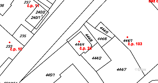 Chotíkov 24 na parcele st. 444/4 v KÚ Chotíkov, Katastrální mapa