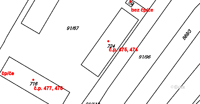 Mikovice 474,475, Kralupy nad Vltavou na parcele st. 724 v KÚ Mikovice u Kralup nad Vltavou, Katastrální mapa