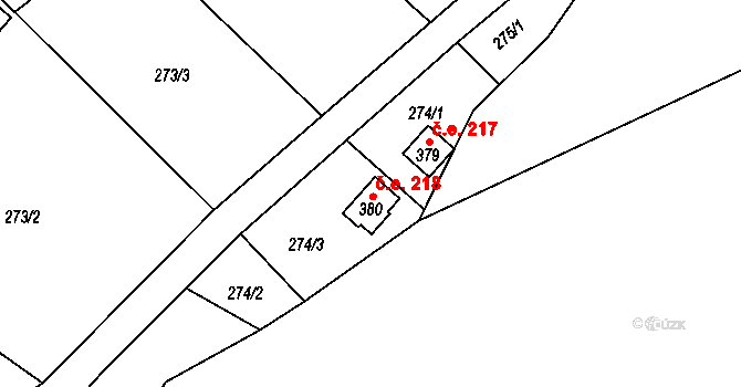 Černolice 218 na parcele st. 380 v KÚ Černolice, Katastrální mapa