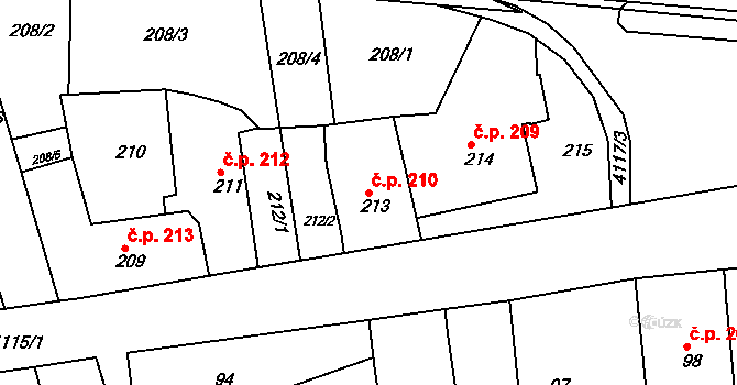 Jakubské Předměstí 210, Jaroměř na parcele st. 213 v KÚ Jaroměř, Katastrální mapa