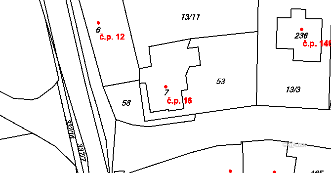 Černá za Bory 16, Pardubice na parcele st. 7 v KÚ Černá za Bory, Katastrální mapa