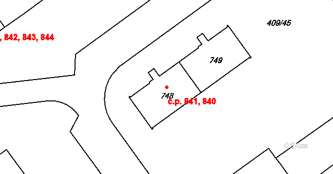 Studánka 840,841, Pardubice na parcele st. 748 v KÚ Studánka, Katastrální mapa