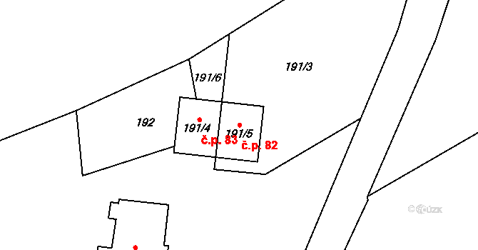 Liberec XXI-Rudolfov 82, Liberec na parcele st. 191/5 v KÚ Rudolfov, Katastrální mapa