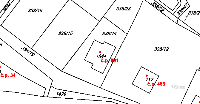Kudlov 691, Zlín na parcele st. 1044 v KÚ Kudlov, Katastrální mapa