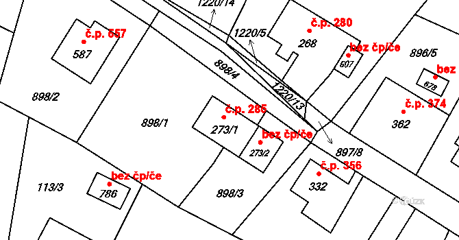 Mořkov 285 na parcele st. 273/1 v KÚ Mořkov, Katastrální mapa