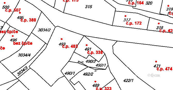 Štramberk 338 na parcele st. 491 v KÚ Štramberk, Katastrální mapa