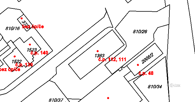 Nádražní Předměstí 111,112, Český Krumlov na parcele st. 1363 v KÚ Český Krumlov, Katastrální mapa