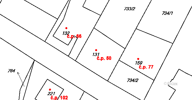 Vilémov 50, Humpolec na parcele st. 131 v KÚ Vilémov u Humpolce, Katastrální mapa