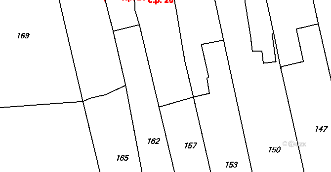 Jihlava 90151305 na parcele st. 157 v KÚ Pávov, Katastrální mapa