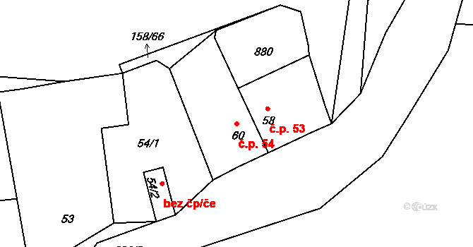 Nehasice 54, Bitozeves na parcele st. 60 v KÚ Nehasice, Katastrální mapa