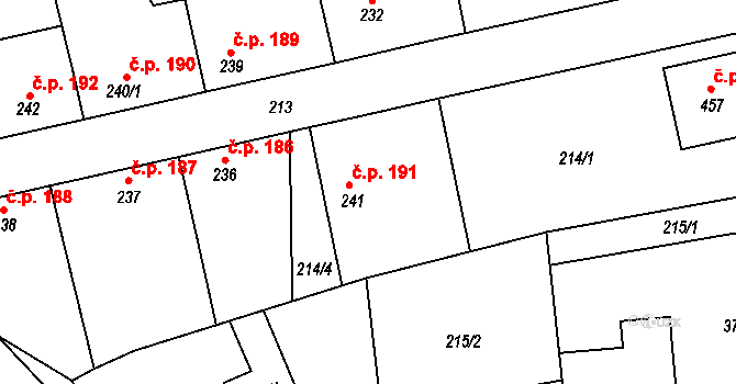 Peruc 191 na parcele st. 241 v KÚ Peruc, Katastrální mapa