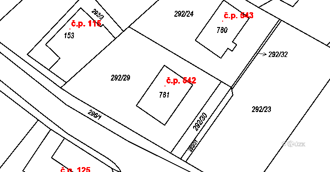 Horní Datyně 542, Vratimov na parcele st. 781 v KÚ Horní Datyně, Katastrální mapa