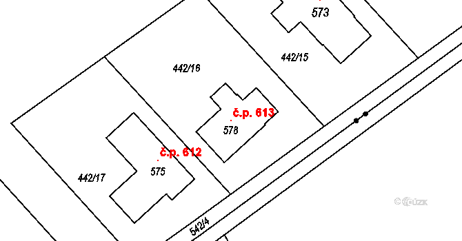 Lubina 613, Kopřivnice na parcele st. 578 v KÚ Drnholec nad Lubinou, Katastrální mapa