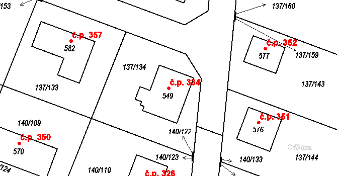 Příchovice 334 na parcele st. 549 v KÚ Příchovice u Přeštic, Katastrální mapa