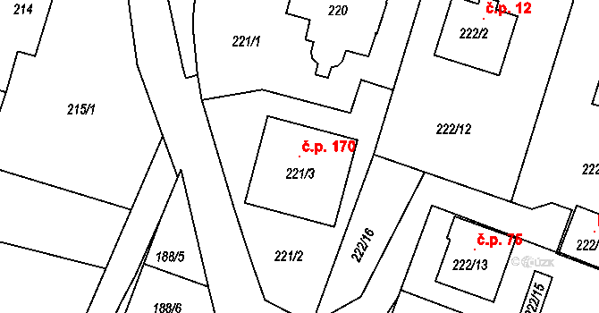 Libníč 170 na parcele st. 221/3 v KÚ Libníč, Katastrální mapa