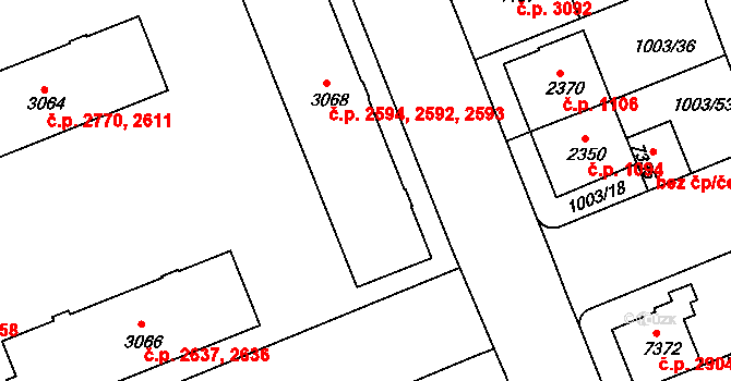 Kroměříž 2592,2593,2594 na parcele st. 3068 v KÚ Kroměříž, Katastrální mapa