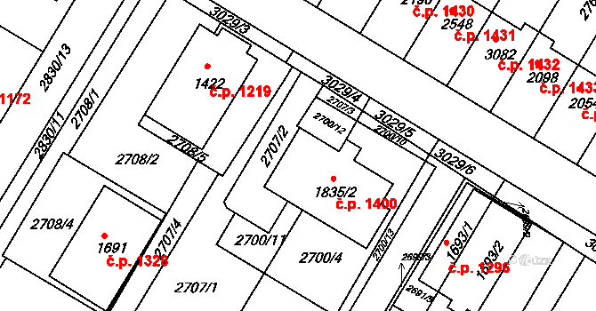 Bystřice pod Hostýnem 1400 na parcele st. 1835/2 v KÚ Bystřice pod Hostýnem, Katastrální mapa