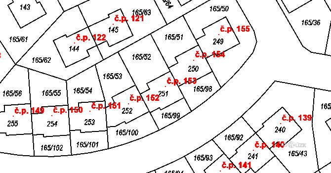 Býkev 153 na parcele st. 251 v KÚ Býkev, Katastrální mapa