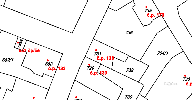 Miroslav 138 na parcele st. 731 v KÚ Miroslav, Katastrální mapa