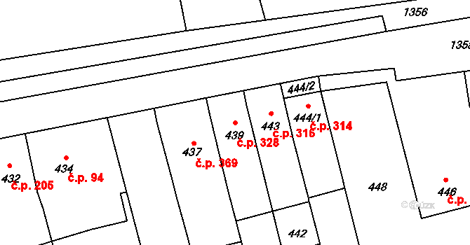 Bochoř 328 na parcele st. 439 v KÚ Bochoř, Katastrální mapa