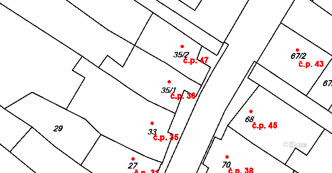 Grymov 36 na parcele st. 35/1 v KÚ Grymov, Katastrální mapa