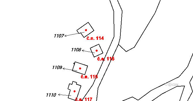 Opatovice I 115 na parcele st. 1108 v KÚ Opatovice I, Katastrální mapa