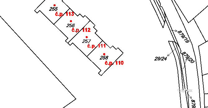 Tři Sekery 110 na parcele st. 258 v KÚ Tři Sekery u Kynžvartu, Katastrální mapa