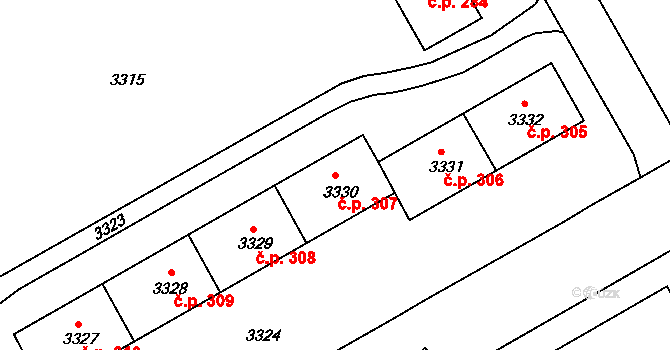 Lyžbice 307, Třinec na parcele st. 3330 v KÚ Lyžbice, Katastrální mapa