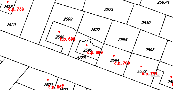 Čelákovice 699 na parcele st. 2596 v KÚ Čelákovice, Katastrální mapa