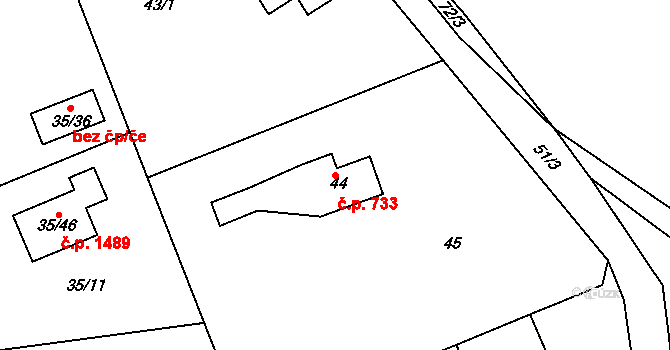 Mníšek pod Brdy 733 na parcele st. 44 v KÚ Stříbrná Lhota, Katastrální mapa