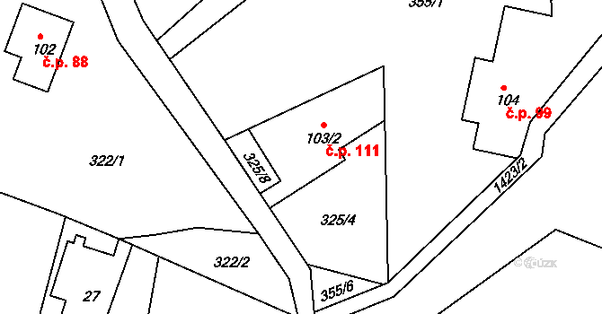 Horní Světlá 111, Mařenice na parcele st. 103/2 v KÚ Horní Světlá pod Luží, Katastrální mapa