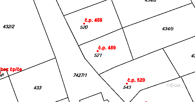 Dambořice 459 na parcele st. 521 v KÚ Dambořice, Katastrální mapa