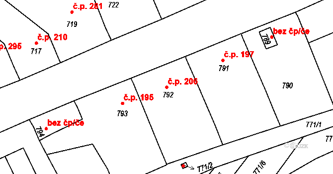 Starý Poddvorov 206 na parcele st. 792 v KÚ Starý Poddvorov, Katastrální mapa