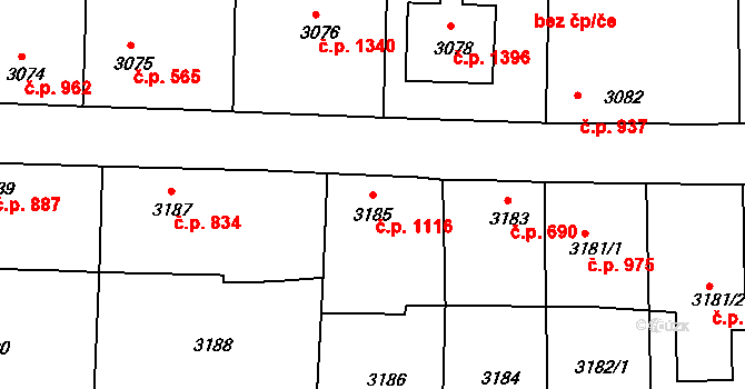 Vracov 1116 na parcele st. 3185 v KÚ Vracov, Katastrální mapa