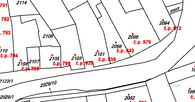 Slavíkovice 838, Rousínov na parcele st. 2101 v KÚ Rousínov u Vyškova, Katastrální mapa
