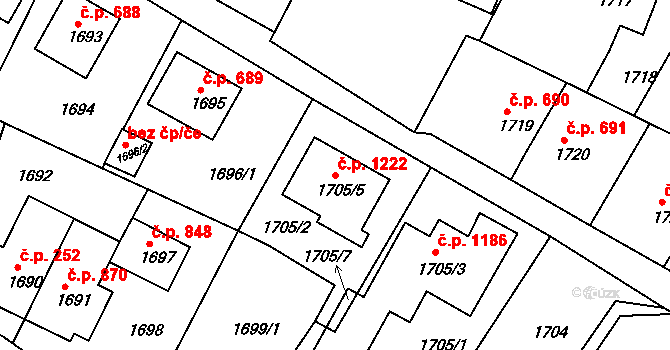 Rýmařov 1222 na parcele st. 1705/5 v KÚ Rýmařov, Katastrální mapa