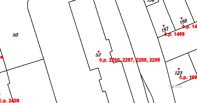 Kročehlavy 2287,2288,2289,2290, Kladno na parcele st. 52 v KÚ Kročehlavy, Katastrální mapa