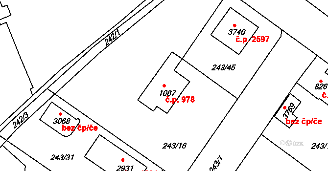 Brandýs nad Labem 978, Brandýs nad Labem-Stará Boleslav na parcele st. 1087 v KÚ Brandýs nad Labem, Katastrální mapa