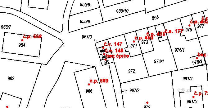 Hrádek nad Nisou 148 na parcele st. 969 v KÚ Hrádek nad Nisou, Katastrální mapa