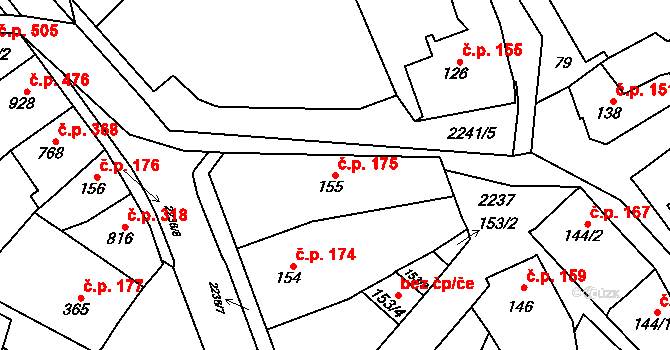 Lomnice nad Popelkou 175 na parcele st. 155 v KÚ Lomnice nad Popelkou, Katastrální mapa